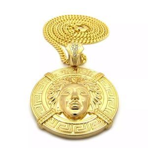 14K Gold Plated Medusa Pendant 24” Cuban Chain